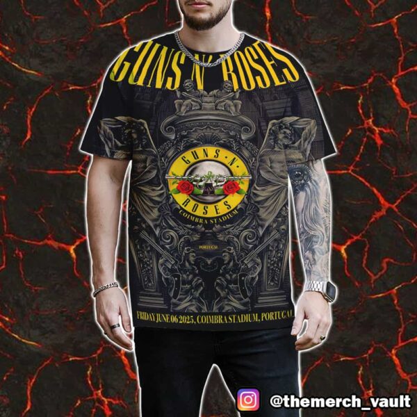 Guns N’ Roses Poster Event Tour Show Design Artwork June 6 2025 Coimbra Stadium Portugal All Over Print Graphic T-Shirt, Hoodie