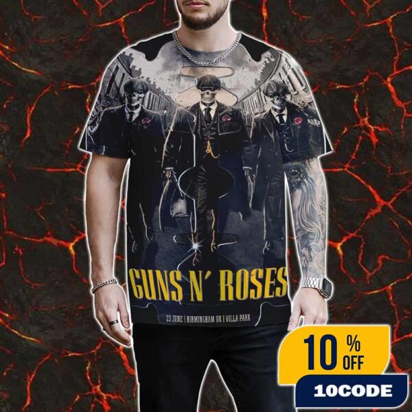 Guns N’ Roses Poster Tour Peaky Blinders Artwork June 23 2025 At Birmingham UK Villa Park All Over Print Graphic T-Shirt, Hoodie