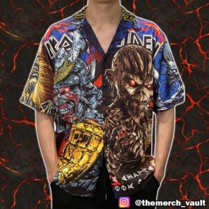 Iron Maiden Button-Up Eddie Samurai Artwork Summer Collection For Heavy Metal Fans Hawaiian Shirt And Beach Shorts