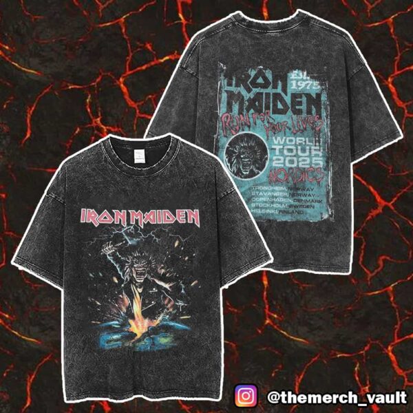 Iron Maiden Est 1975 Run For Your Lives World Tour 2025 For Concerts In Nordic Countries 5-6-9-12-13-16 June 2025 At Norway-Denmark-Sweden-Finland Unisex Washed T-Shirt