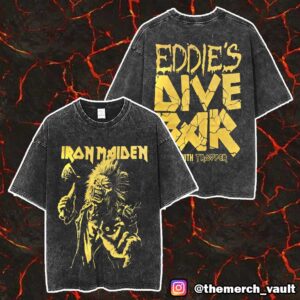 Iron Maiden Run For Your Lives World Tour 2025-26 Eddie’s Dive Bar Charged With Trooper Merch Unisex Two Sided Washed T-Shirt