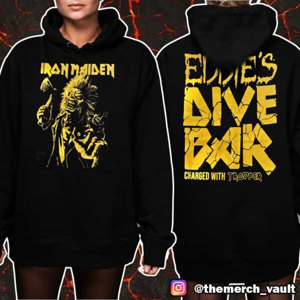 Iron Maiden Run For Your Lives World Tour 2025-26 Eddie’s Dive Bar Charged With Trooper Unisex Hoodie, T-Shirt