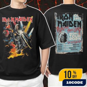 Iron Maiden Run For Your Lives World Tour Est 1975 With June 2025 Tour Dates At Birmingham-Manchester-London-Glasgow England-Scotland Eddie Ride A Bike Artwork Unisex T-Shirt