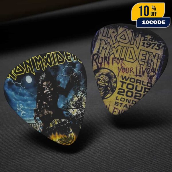 Iron Maiden Run For Your Lives World Tour Event Tee Artwork At London Stadium England June 28 2025 Eddie Artwork By Herve Monjeaud Guitar Pick