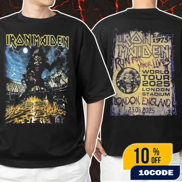 Iron Maiden Run For Your Lives World Tour Event Tee Artwork At London Stadium England June 28 2025 Eddie Artwork By Herve Monjeaud Unisex T-Shirt Merchandise