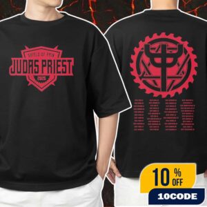 Judas Priest The Shield Of Pain Tour 2025 Logo With Full Tour Itinerary Backprint Unisex T-Shirt Merchandise