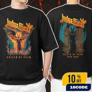 Judas Priest The Winged Demon Artwork With Full Tour Itinerary Backprint Shield Of Pain Tour 2025 Unisex T-Shirt Merchandise