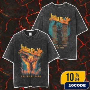 Judas Priest The Winged Demon Artwork With Full Tour Itinerary Backprint Shield Of Pain Tour 2025 Unisex Washed T-Shirt