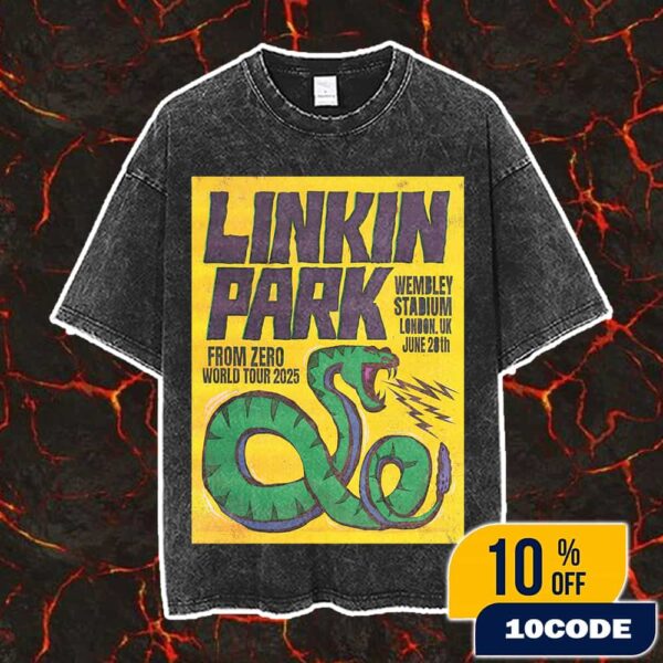 Linkin Park From Zero World Tour 2025 June 28th At Wembley Stadium London UK Poster Event Art By Paul Insect Vintage Washed Unisex T-Shirt