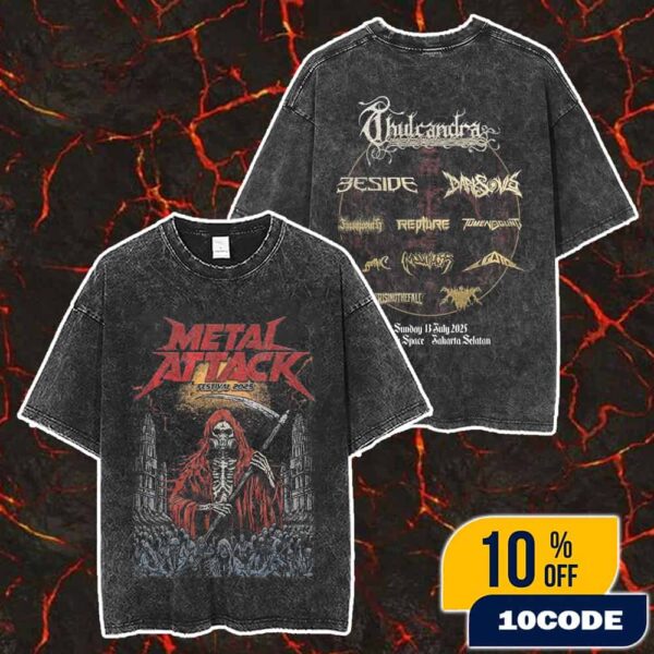 Metal Attack Festival 2025 At M Blok Space Jakarta Selatan With Line Up Backprint Merch Unisex Two Sided Washed T-Shirt