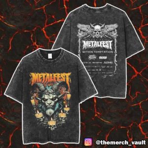 Metalfest Open Air Festival June 6-8 2025 At Lochotin Amphitheatre Pilsen Krampus Face Artwork With Line Up Print On Back Merch Unisex Two Sided Washed T-Shirt