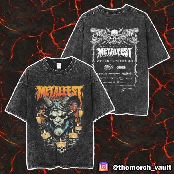 Metalfest Open Air Festival June 6-8 2025 At Lochotin Amphitheatre Pilsen Krampus Face Artwork With Line Up Print On Back Merch Unisex Two Sided Washed T-Shirt