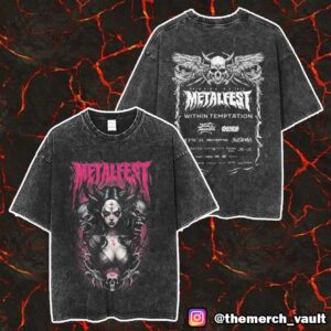 Metalfest Open Air Festival June 6-8 2025 At Lochotin Amphitheatre Pilsen Succubus Devil Artwork With Line Up Print On Back Merch Unisex Two Sided Washed T-Shirt
