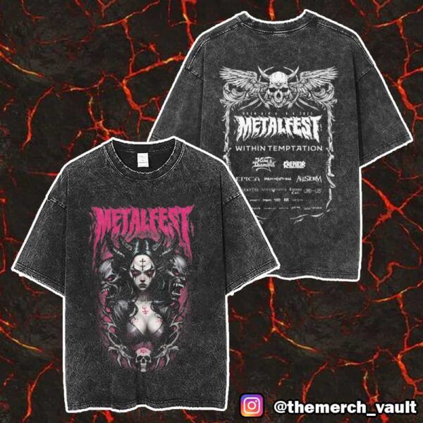 Metalfest Open Air Festival June 6-8 2025 At Lochotin Amphitheatre Pilsen Succubus Devil Artwork With Line Up Print On Back Merch Unisex Two Sided Washed T-Shirt