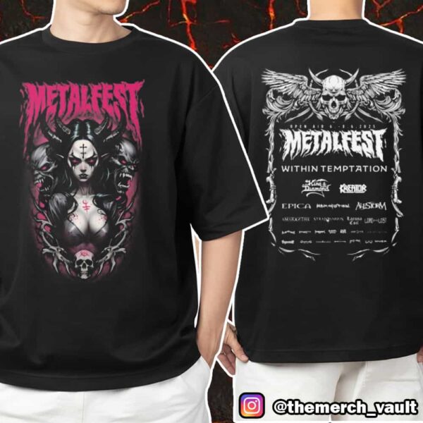 Metalfest Open Air Festival June 6-8 2025 At Lochotin Amphitheatre Pilsen Succubus Devil Artwork With Line Up Print On Back Unisex T-Shirt Merchandise