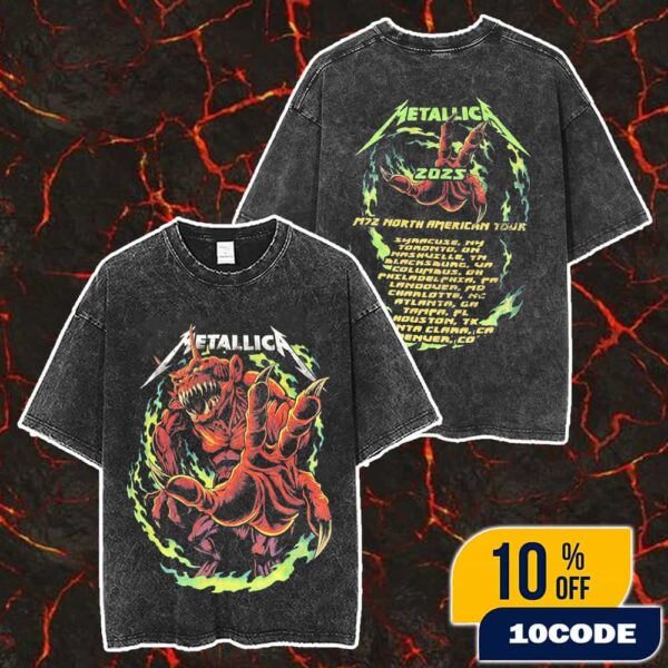 Metallica 72 Seasons Tour Concert Tee Pop Up Exclusive Red Devil Artwork 2025 North American Tour Dates Backprint Merch Unisex Two Sided Washed T-Shirt