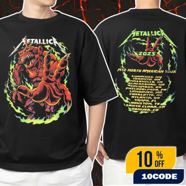 Metallica 72 Seasons Tour Concert Tee Pop Up Exclusive Red Devil Artwork 2025 North American Tour Dates Backprint Unisex T-Shirt Merchandise