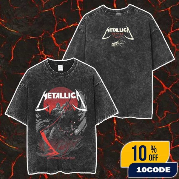 Metallica M72 Denver June 27-29 2025 North American Tour Poster Pop-Up Event At Empower Field At Mile High Design Artwork By Becky Cloonan Two Sides Unisex Washed T-Shirt
