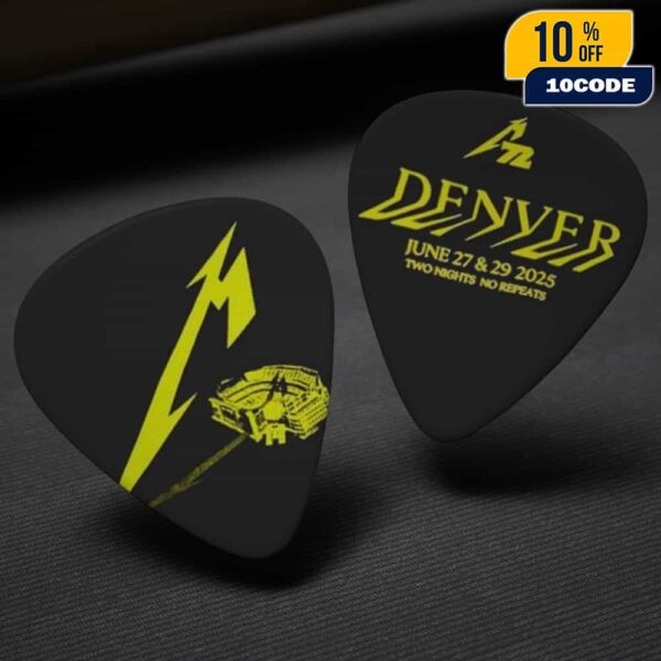 Metallica M72 Denver June 27-29 2025 North American Tour Two Nights No Repeats At Empower Field At Mile High Stadium Artwork Event Tee Guitar Pick