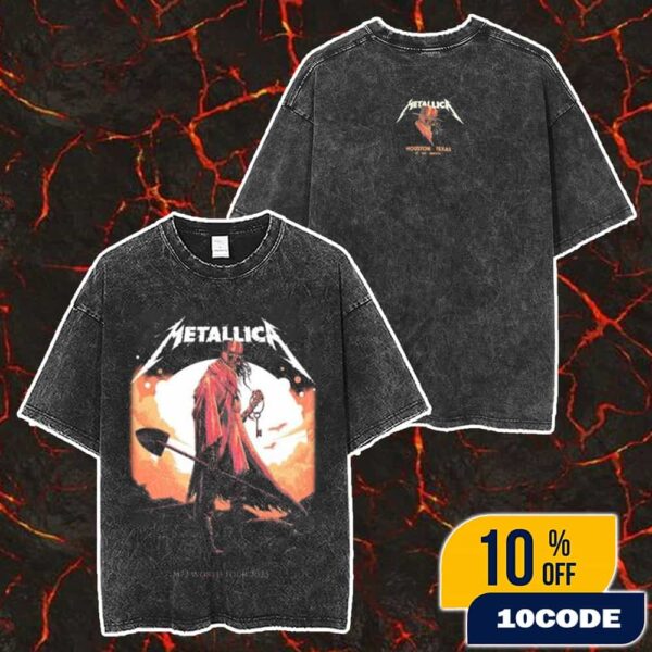 Metallica M72 Houston 2025 Venue Tee In Texas At NRG Stadium June 14 2025 Skeleton Reaper Artwork Two Sides Merch Unisex Washed T-Shirt