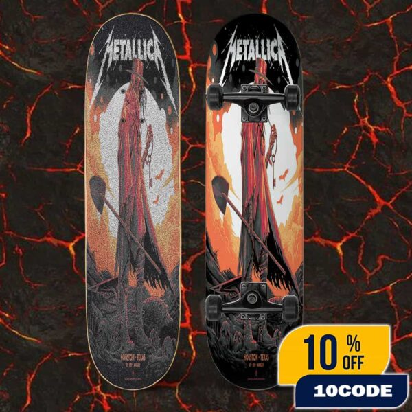 Metallica M72 Houston Exclusive Pop-Up Shop Poster Artwork By Luke Preece For Texas June 14 2025 At NRG Stadium North American Tour Skateboard Event Deck