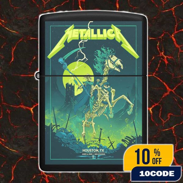 Metallica M72 Houston North American Tour June 14 2025 At NRG Stadium TX Skeleton Reaper Poster Artwork By Vance Kelly Lighter Box