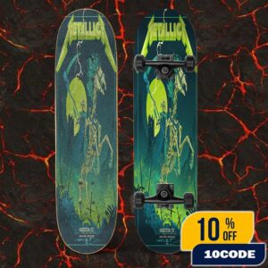 Metallica M72 Houston North American Tour June 14 2025 At NRG Stadium TX Skeleton Reaper Poster Artwork By Vance Kelly Skateboard Event Deck