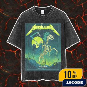 Metallica M72 Houston North American Tour June 14 2025 At NRG Stadium TX Skeleton Reaper Poster Artwork By Vance Kelly Vintage Washed Unisex T-Shirt