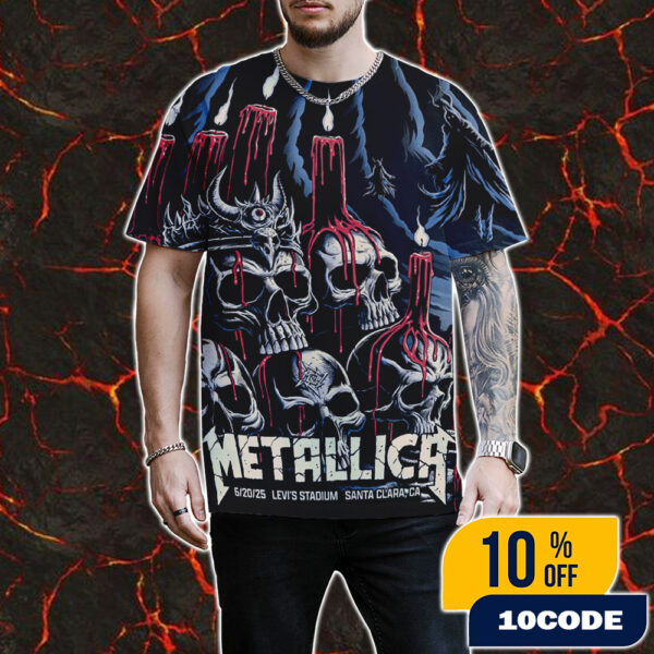 Metallica M72 Santa Clara First Night North American Tour June 20 2025 At Levi’s Stadium California Poster Artwork By Brandon Heart All Over Print Graphic T-Shirt, Hoodie