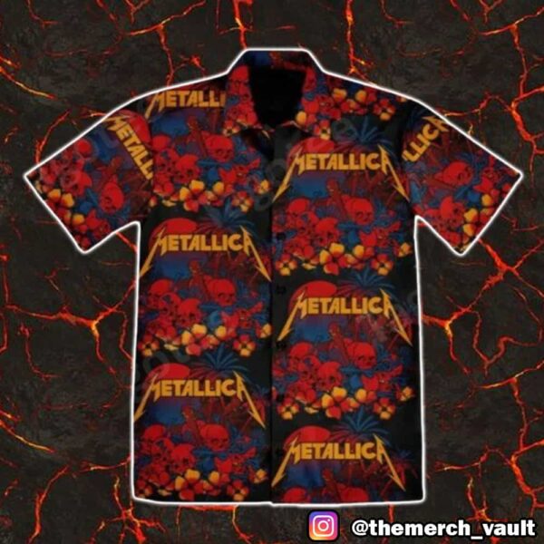 Metallica Sunset Skull Floral Pattern Aloha Hawaiian Shirt And Beach Shorts Summer Sets
