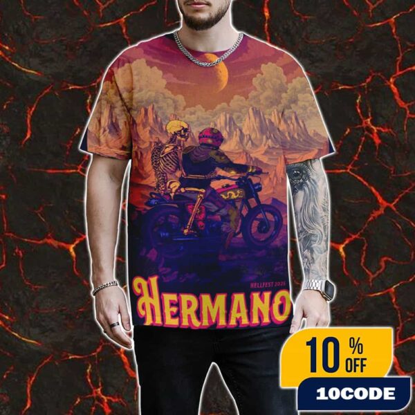 Official Screen Prints Hermano Poster Design Artwork By Douwe Dijkstra At Hellfest June 19-22 2025 At Clisson France All Over Print Graphic T-Shirt, Hoodie