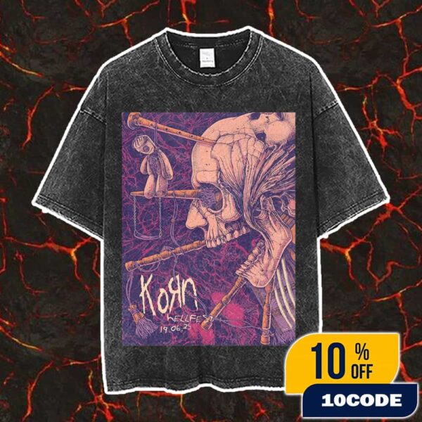 Official Screen Prints Korn Band At Hellfest June 19-22 2025 At Clisson France Poster Design Artwork By Sinpiggyhead Washed T-Shirt