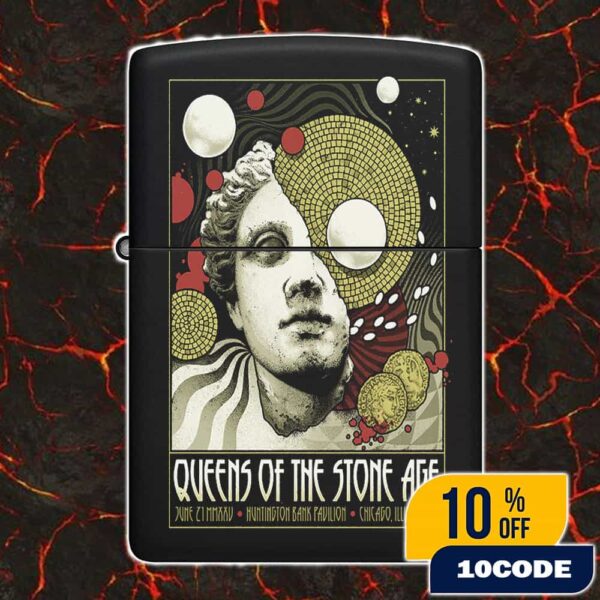 Queens Of The Stone Age June 21 2025 At Huntington Bank Pavilion Chicago Illinois USA The End Is Nero Poster Artwork By Arcane Path Print Co Lighter Box