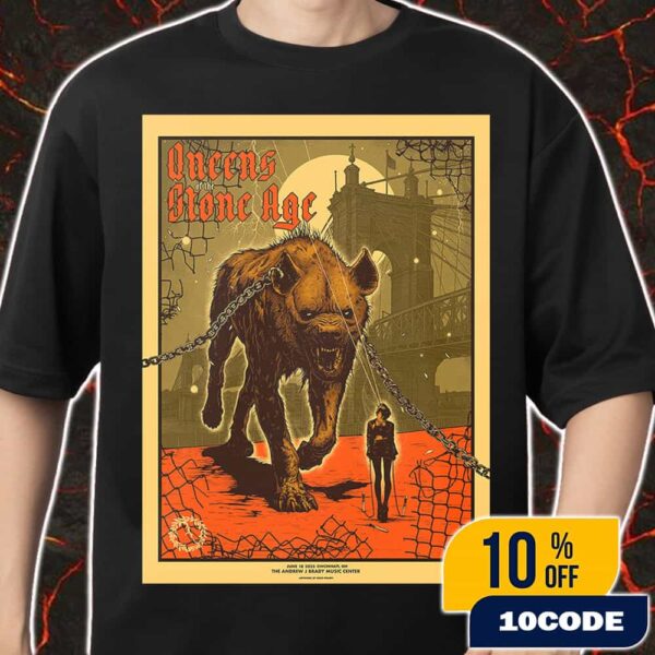Queens Of The Stone Age The End Is Nero World Tour June 18 2025 At Cincinnati OH The Andrew J Brady Music Center Poster Artwork By Dido Peshev Unisex T-Shirt