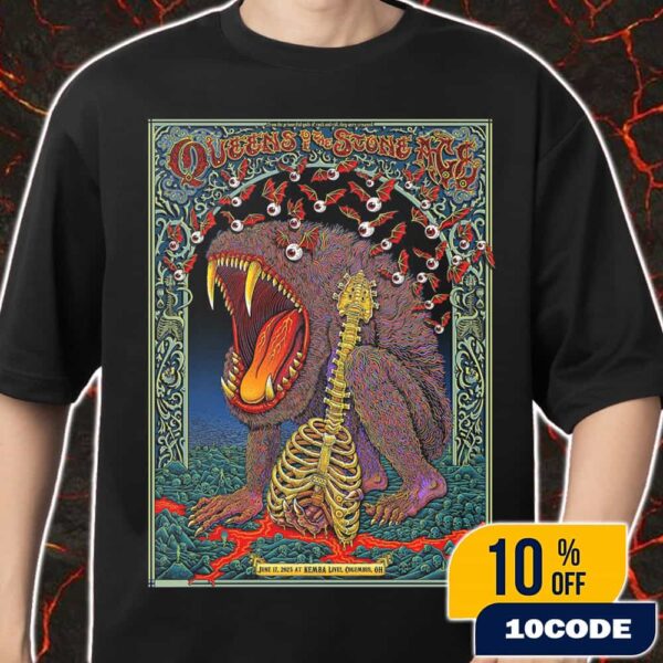 Queens Of The Stone Age Tour The End Is Nero June 17 2025 At KEMBA Live Columbus Ohio Poster Design Artwork By Emek Studios Merch Unisex T-Shirt