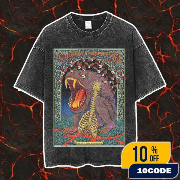 Queens Of The Stone Age Tour The End Is Nero June 17 2025 At KEMBA Live Columbus Ohio Poster Design Artwork By Emek Studios Vintage Washed Unisex T-Shirt