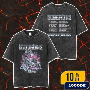 Scorpions European Tour 2025 Celebrating 60 Years Of Rock 1965-2925 With Tour Dates Backprint Merch Unisex Two Sided Washed T-Shirt