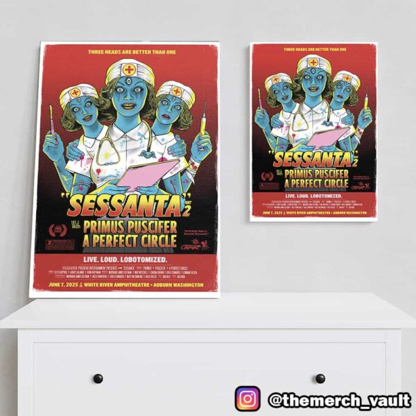 Sessanta V2.0 With Primus x Puscifer x A Perfect Circle 61st Maynard James Keenan Birthday June 7 2025 Poster Event At White River Amphitheatre Auburn Washington Poster Canvas