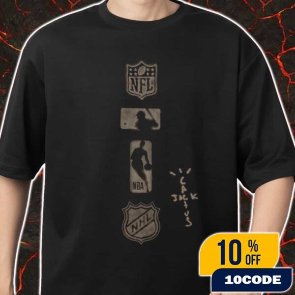 Travis Scott Cactus Jack x All Leagues NBA x NFL x MLB x NHL Fall 2025 Logo Merch Unisex T-Shirt