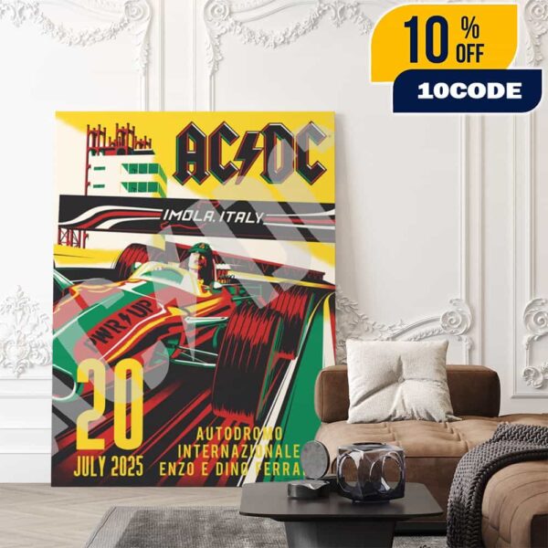 AC/DC Imola PWR UP Event Tour Poster Europe 20 July 2025 At Autodromo Internazionale Enzo e Dino Ferrari Italy Poster Canvas Home Decor