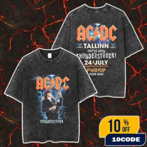 AC/DC PWR UP Event Tour Tallinn 2025 You’ve Been Thunderstruck 24 July 2025 Merch Tee At Tallinn Song Festival Grounds Estonia Merch Unisex Two Sided Washed T-Shirt