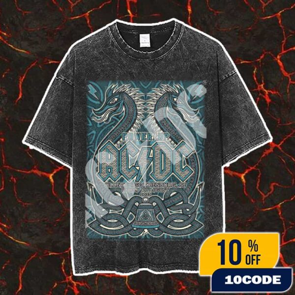 AC/DC PWR UP Sweden Event Tour Poster At Ullevi Stadium Gothenburg 28 July And 1 August 2025 Lithograph Artwork By Alexandra Fischer Washed T-Shirt
