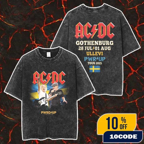AC/DC PWR UP Sweden Event Tour Tee At Ullevi Stadium Gothenburg 28 July And 1 August 2025 Merch Unisex Two Sided Washed T-Shirt