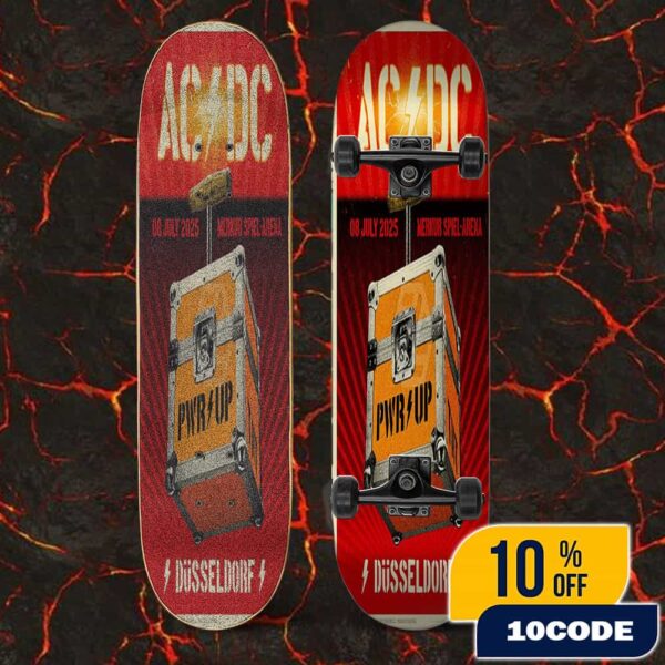 AC/DC PWR UP Tour July 8 2025 At Merkur Spiel Arena Dusseldorf Poster Concert Artwork By Lars P Krause Douze Skateboard Event Deck