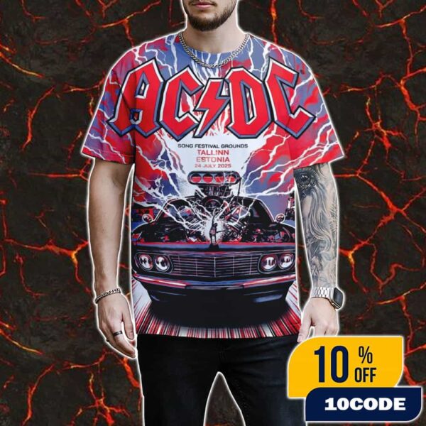 AC/DC Tallinn PWR UP Tour Poster 2025 Lithograph Printed Artwork By Steven Thomas July 24 2025 At Tallinn Song Festival Grounds Estonia All Over Print Graphic T-Shirt, Hoodie