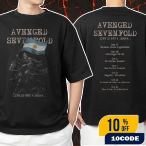 Avenged Sevenfold Life Is But A Dream Remeras Argentina 2025 Reaper Artwork With Tour Dates Backprint Unisex T-Shirt Merchandise