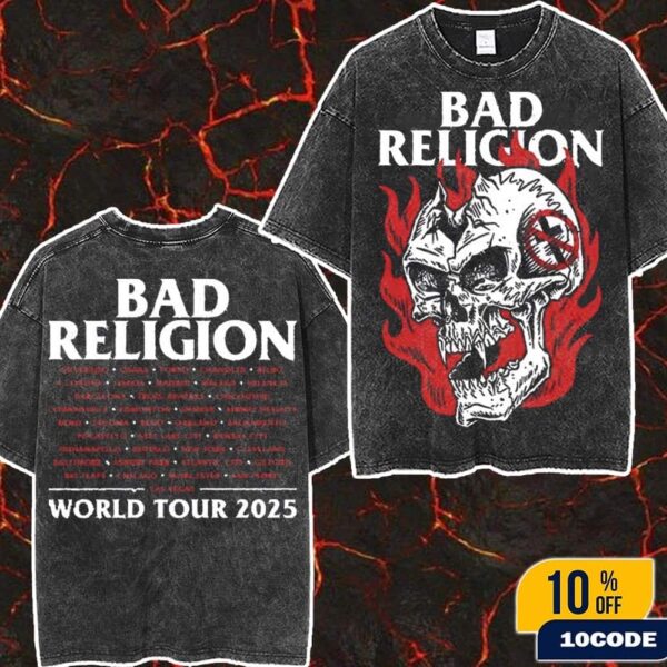 Bad Religion World Tour 2025 Merch Tee Head Wound Fan Gifts Wash Two Sides T-Shirt