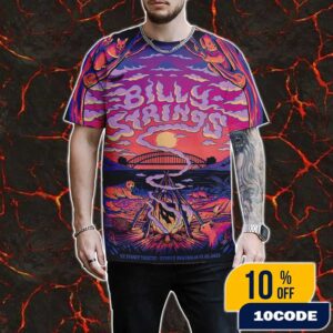 Billy Strings Sydney Print Poster Artwork By Lewy Jones 17 July 2025 At ICC Sydney Theatre Australia All Over Print Graphic T-Shirt, Hoodie