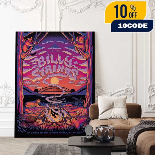 Billy Strings Sydney Print Poster Artwork By Lewy Jones 17 July 2025 At ICC Sydney Theatre Australia Poster Canvas Home Decor