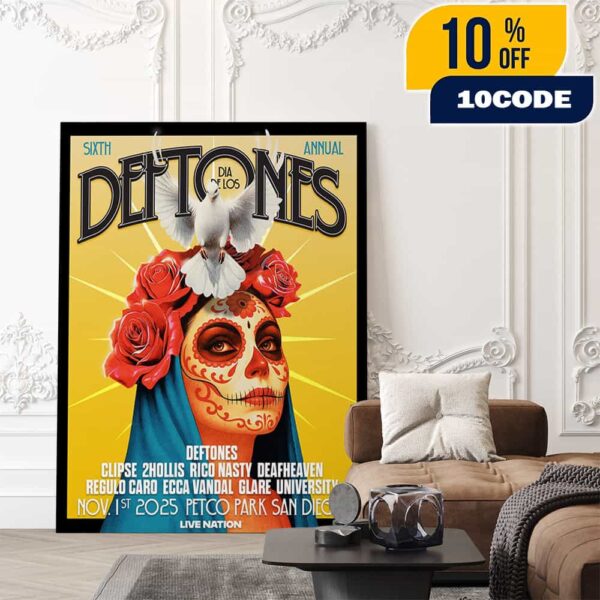 Dia De Los Deftones 6th Annual November 1 2025 At Petco Park San Diego California Festival Poster Concert Line Up Poster Canvas Home Decor